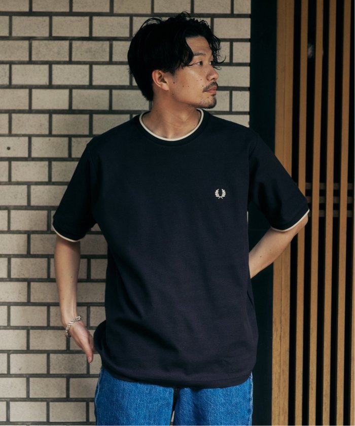 【新品】FRED PERRY 417別注 Tシャツ（ネイビー_Ｌサイズ） FRED PERRY 417別注 Textured Single Tipped Tシャツ（Tシャツ