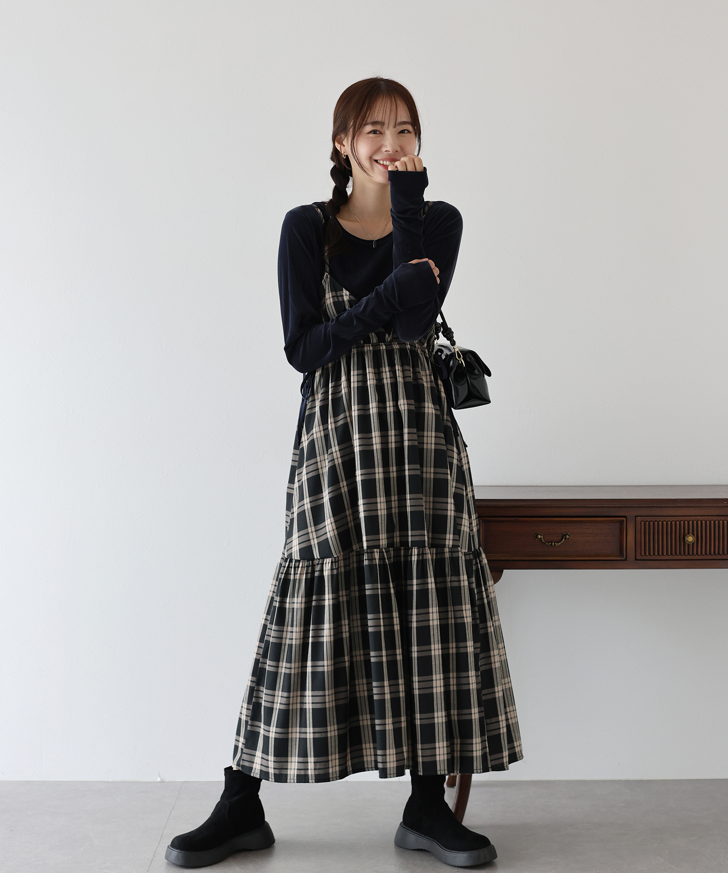 ワンピース DALLA brown stripe onepiece DL1311 brown stripe one-pice DL1311