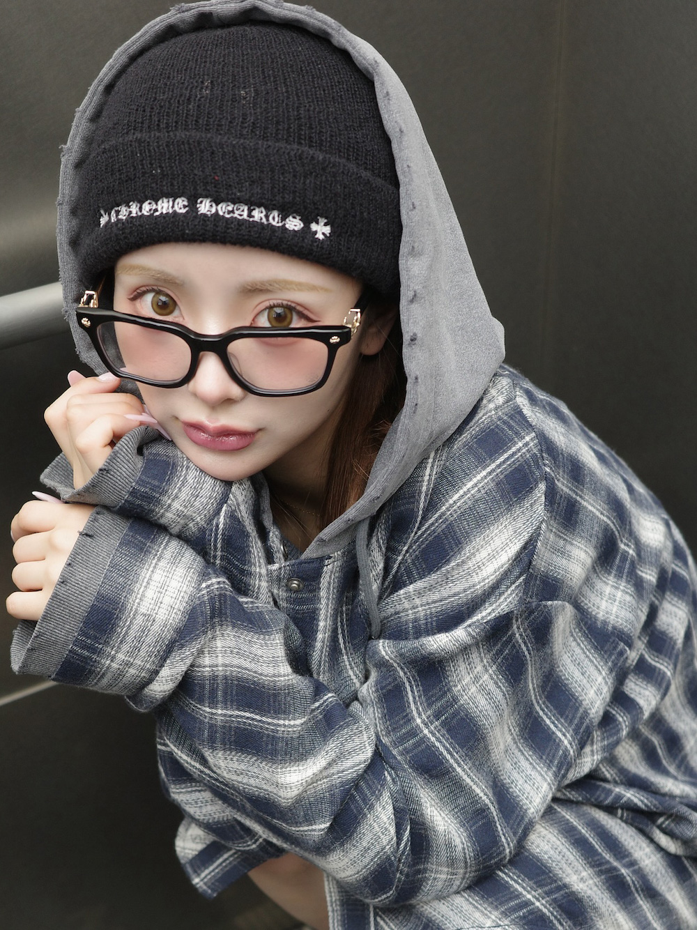 ダーリッチ Darich フードドッキングチェックルーズシャツ ダーリッチ Darich フードドッキングチェックルーズシャツ