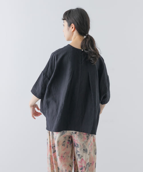 新品　今季　かぐれ　リネンクルーネックハーフスリーブ　半袖　2025年春秋 新品 今季 かぐれ リネンクルーネックハーフスリーブ 半袖 2025