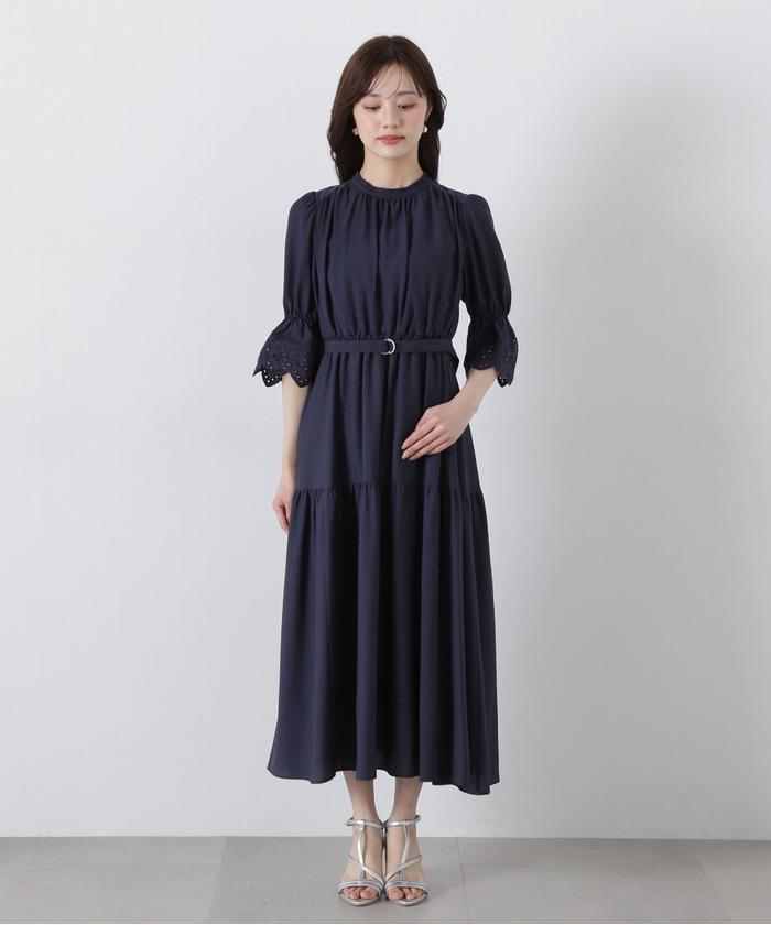 【新品】プロポーションボディドレッシング　刺繍レーススリーブティアードワンピース セール 30%OFF】刺繍レーススリーブティアードワンピース