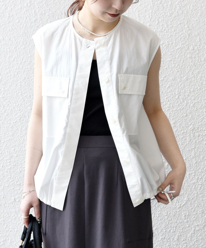 SHIPS for women / シップスウィメン SHIPS any:〈洗濯機可能〉ポプリン フレンチスリーブ ポケット ドロスト シャツ セール】SHIPS any:〈洗濯機可能〉ポプリン フレンチスリーブ