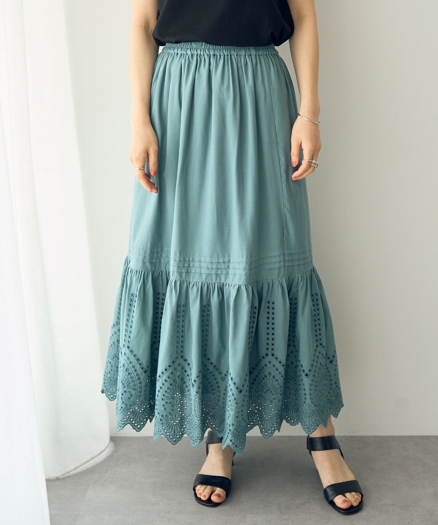 イェッカ ヴェッカ YECCA VECCA アイレット刺繍ギャザーフレア イェッカ ヴェッカ YECCA VECCA アイレット刺繍ギャザーフレア