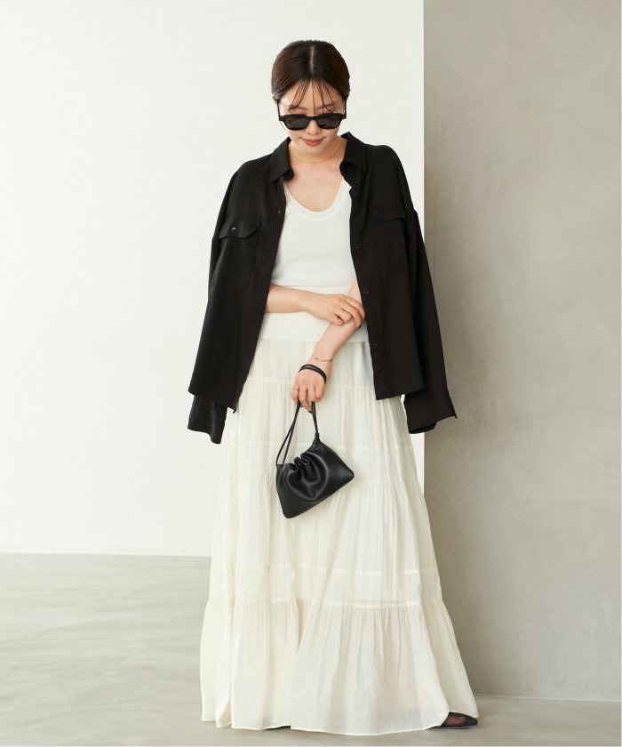 Plage プラージュ　新品　Co/Si ラインティアードスカート　ボルドー プラージュ Plage Co/Si ラインティアードスカート （ボルドー