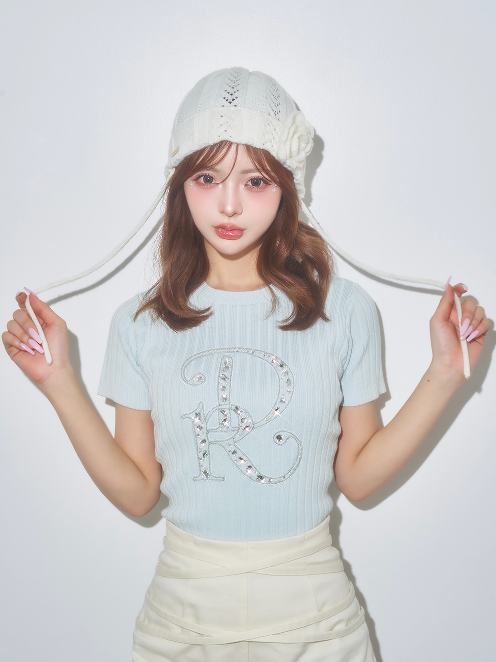 ダーリッチ　ビジューDRニットトップス ダーリッチ darich ビジューDRニットトップス 半袖Tシャツ