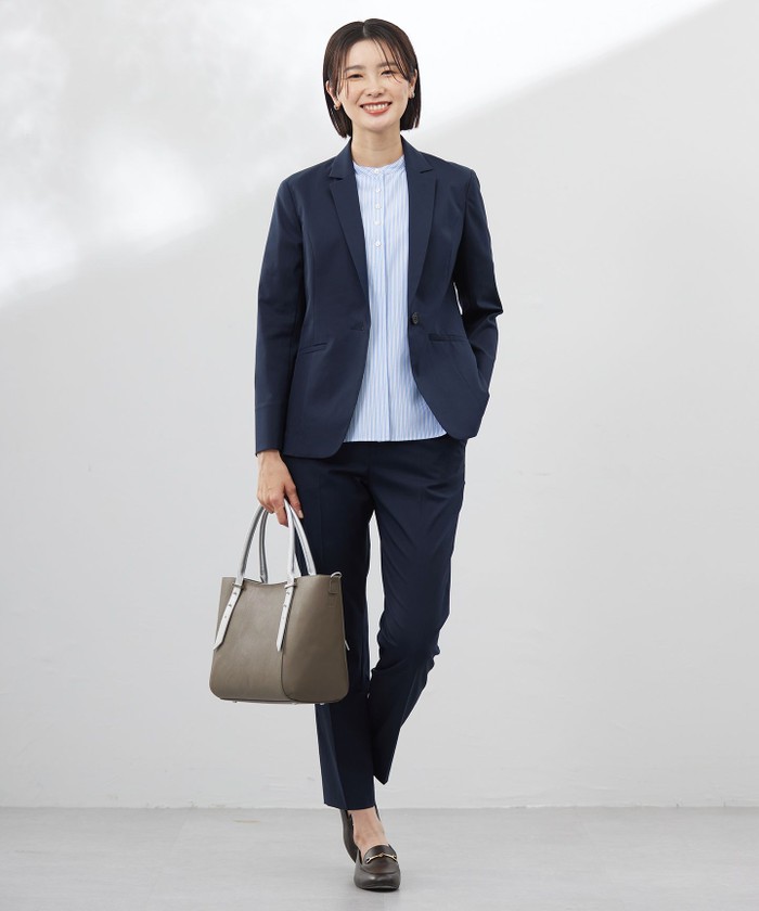 セール 20%OFF】【洗える】ストライプ バンドカラー ブラウス