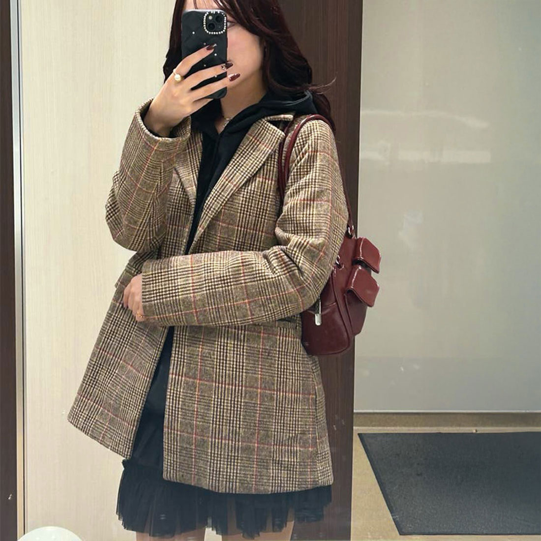 レディース セットアップ グレンチェック ジャケット 韓国 m6703 miniministore グレンチェックジャケット レディース韓国 -靴