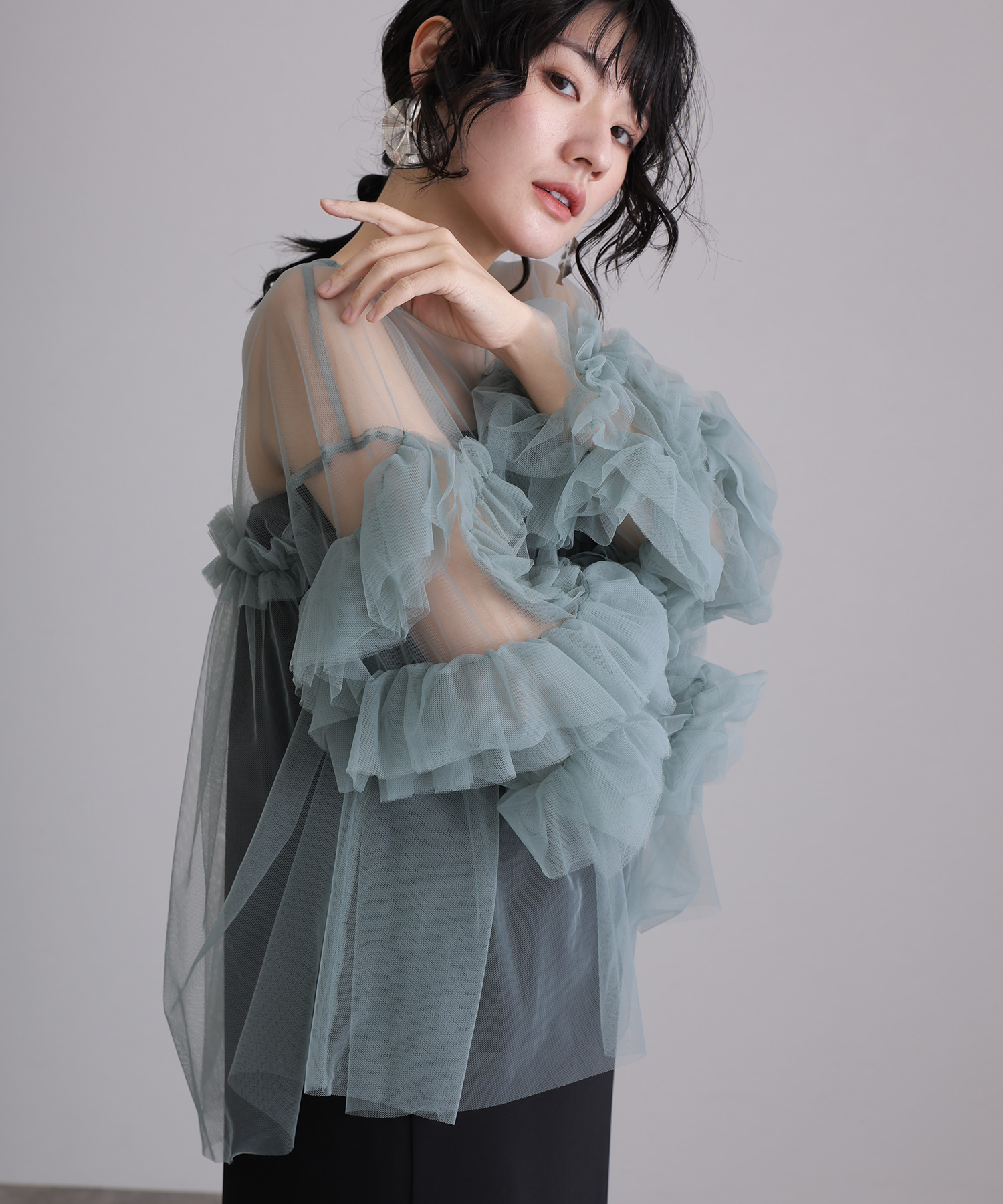 PourVous (プールヴー) ギャザーチュールトップス【結婚式　お呼ばれ】 プールヴー PourVous ギャザーチュールトップス フォーマル