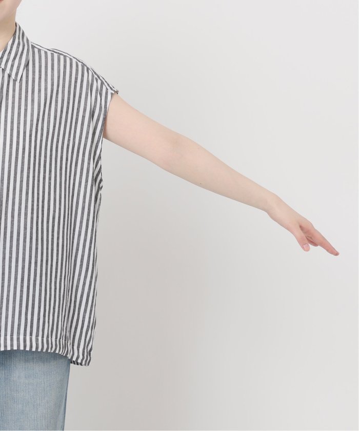 新品　リネンブレンドフレンチヘムギャザーシャツ ネイビー スピック＆スパン Spick & Span リネンブレンドフレンチヘム