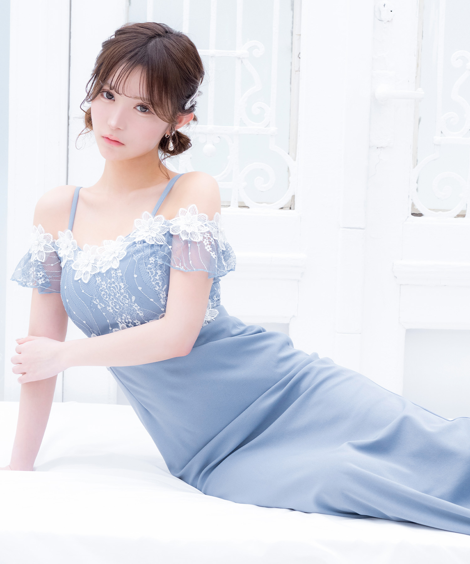 ティカ Tika キャバドレス肩あき立体フラワー 刺繍レースシアー ティカ Tika キャバドレス肩あき立体フラワー 刺繍レースシアー