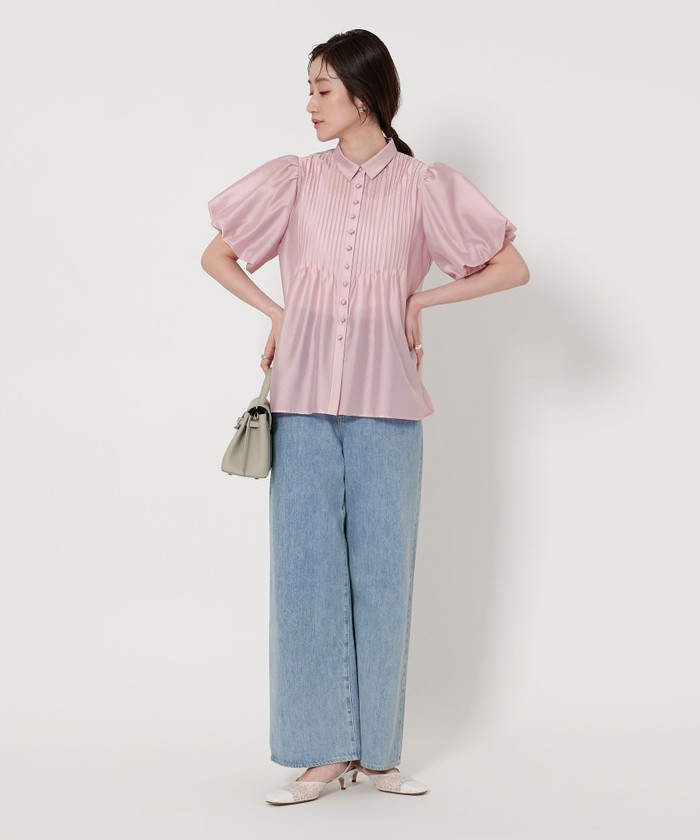 UNITED ARROWS シルキーピンタック ショートスリーブ ブラウス
