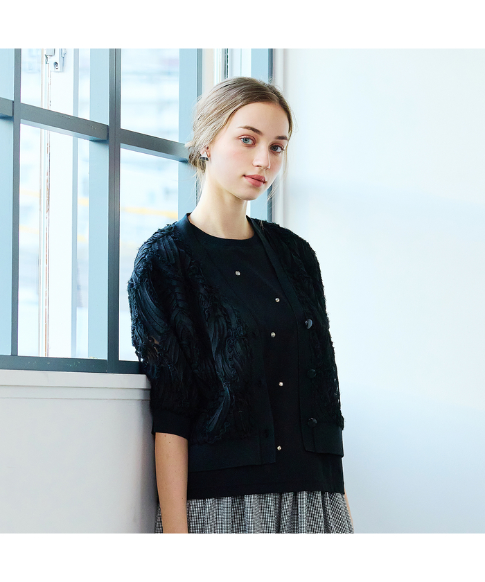 【Charme par Eclat】ウォッシャブル　レース×リブカーディガン Liliane Burty ECLAT｜【Charme par Eclat】ウォッシャブル