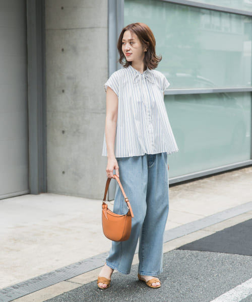 セール 30%OFF】ストライプリボンフレアフレンチブラウス