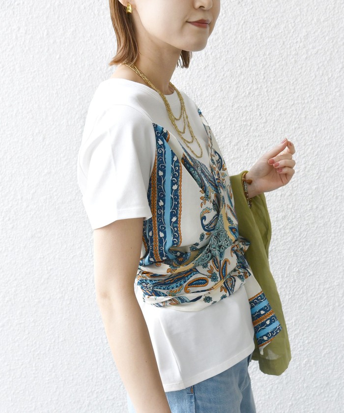 SHIPS for women / シップスウィメン 【WEB限定】〈手洗い可能〉スカーフ コンビ TEE セール】【WEB限定】〈手洗い可能〉スカーフ コンビ TEE