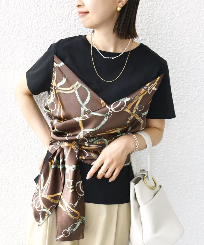 SHIPS for women / シップスウィメン 【WEB限定】〈手洗い可能〉スカーフ コンビ TEE セール】【WEB限定】〈手洗い可能〉スカーフ コンビ TEE