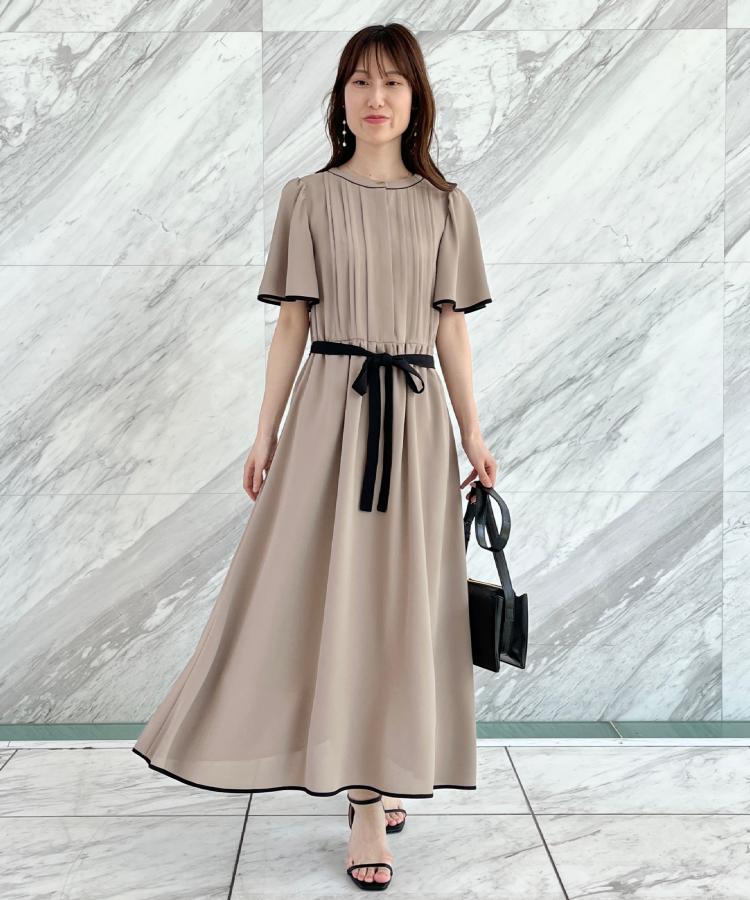 【タグ付き未使用】couture brooch　タックプリーツ配色ワンピース クチュール ブローチ Couture Brooch タックプリーツ配色