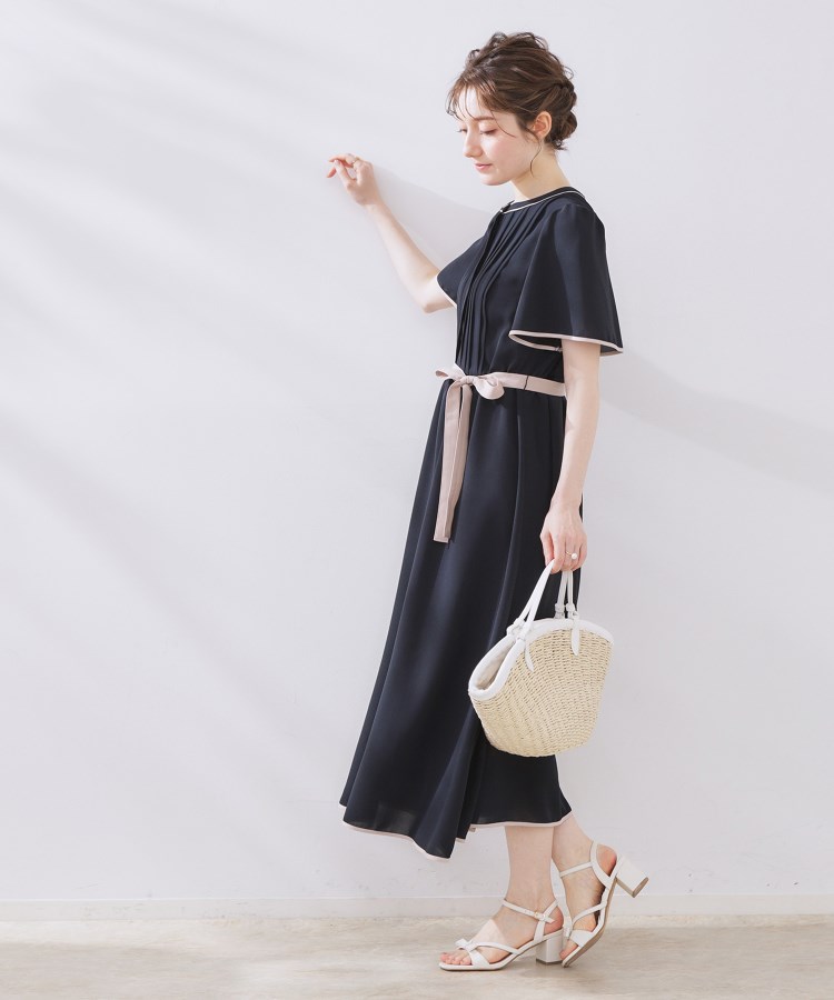 【タグ付き未使用】couture brooch　タックプリーツ配色ワンピース クチュール ブローチ Couture Brooch タックプリーツ配色