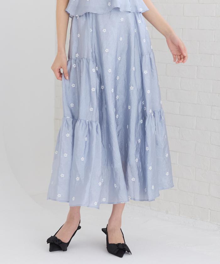 フラワー刺繍ティアードスカート | outlet | axes femme online shop