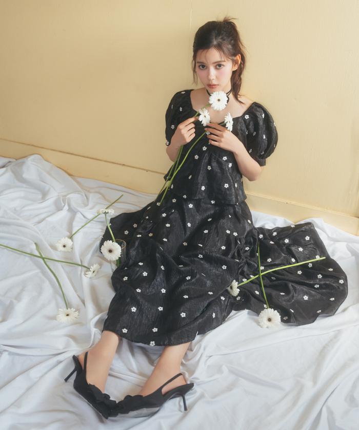 フラワー刺繍ティアードスカート | outlet | axes femme online shop