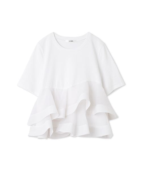 【未使用タグ付き】スナイデル 異素材ペプラムTシャツ　ブラック 異素材ペプラムTシャツ（カットソー/Tシャツ）｜SNIDEL