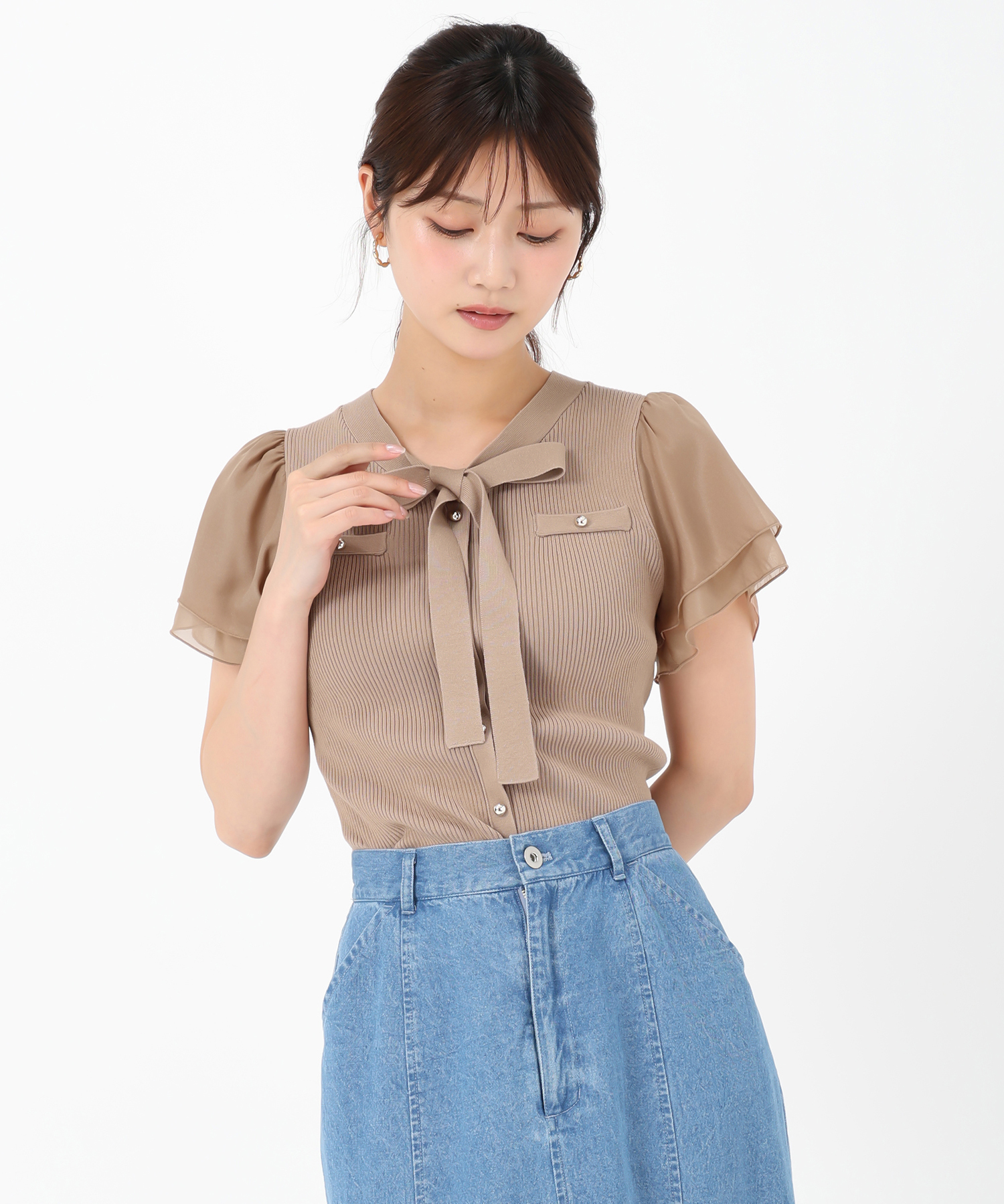 ミッシュマッシュ MISCH MASCH 2025春夏新作 クロップドシアーシャツ （BEIGE） ミッシュマッシュ MISCH MASCH 2025春夏新作 クロップドシアー