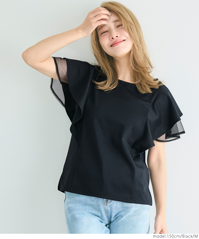 tシャツ フリルチュールレイヤードトップス レディース LAGUNAMOON tシャツ フリルチュールレイヤードトップス