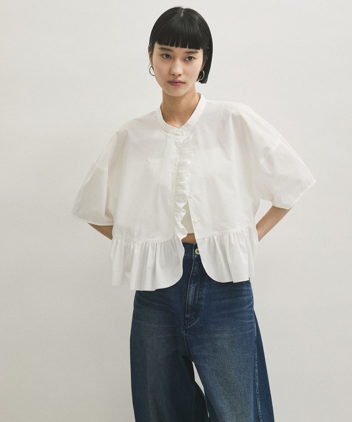 一度着用:美品】ADAM ET ROPE フリルブラウス サックス - メルカリ