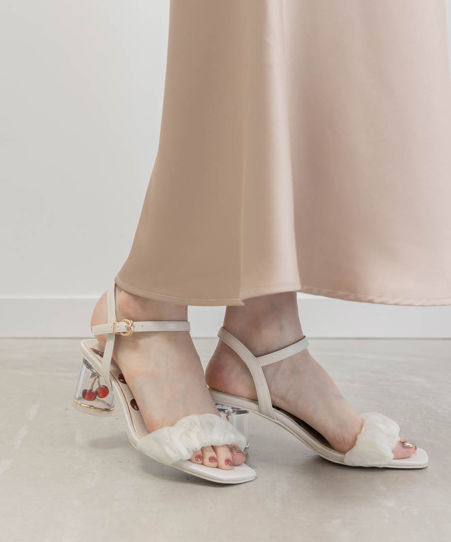 RANDA アイボリーLサイズ チェリーヒールストラップサンダル ランダ RANDA 【Cherry Collection】チェリーヒールストラップ