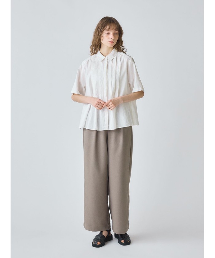 美品＊MidiUmi ミディウミ タックショートシャツ リネンコットンシャツ Midiumi ミディウミ タックショートシャツ リネンコットン 五分