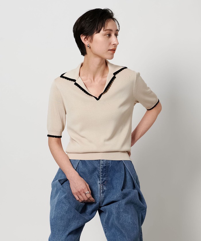 united arrows スカラップ セーラーカラー ショートスリーブニット セール】スカラップ セーラーカラー ショートスリーブニット