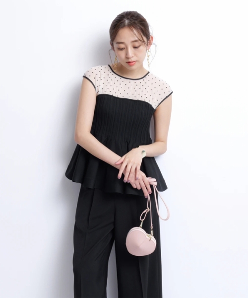 JUSGLITTY - 【coco】ジャスグリッティー　フレンチスリーブボウタイブラウス JUSGLITTY（ジャスグリッティー）の「プチラメドットボウタイ