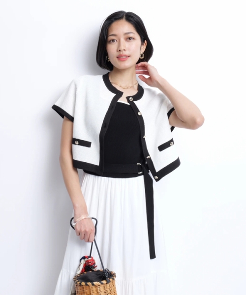 JUSGLITTY シャイニー配色ジャケットカーデ ジャスグリッティー JUSGLITTY シャイニー配色ジャケットカーデ
