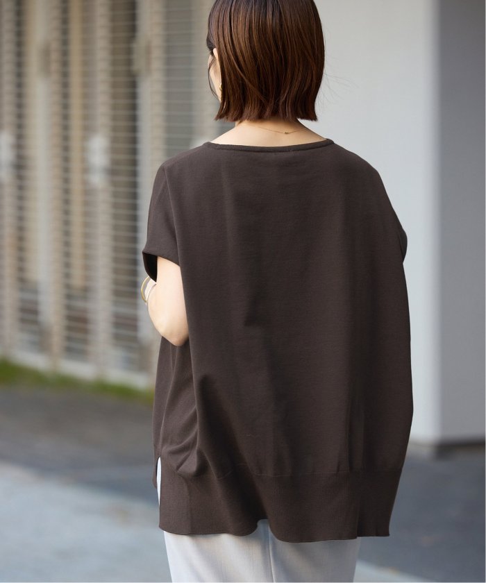 IENA　コットンストレッチNEOワイドクループルオーバー　ブラウン WEB限定/追加5》 コットンストレッチ NEOワイドクループル