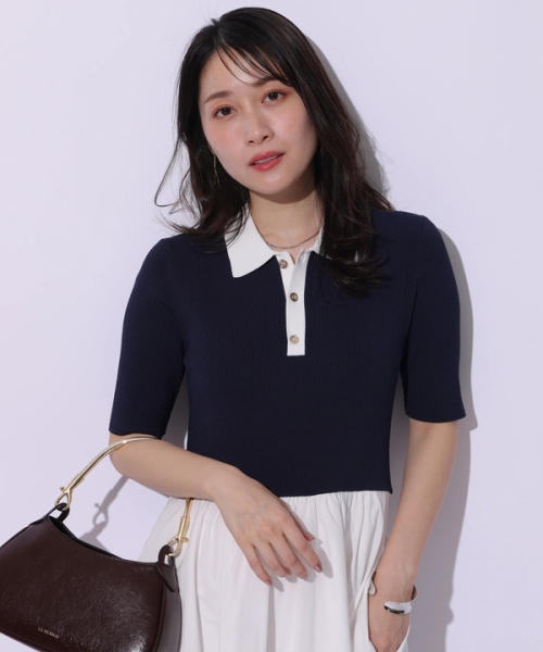 【アプワイザーリッシェ】半袖ニットワンピース ウエストリボン タイト ホワイトS Apuweiser-riche アプワイザーリッシェ 16SS 2way セットアップ