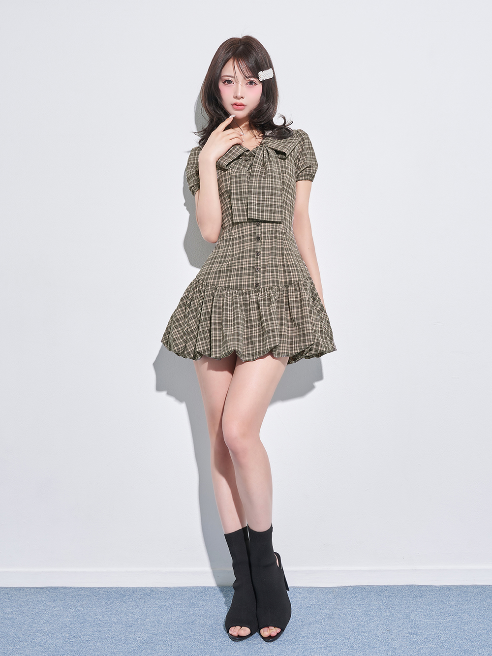 Darich ダーリッチ ビッグリボンバルーンチェックミニワンピース ダーリッチ Darich ビッグリボンバルーンチェックミニワンピース