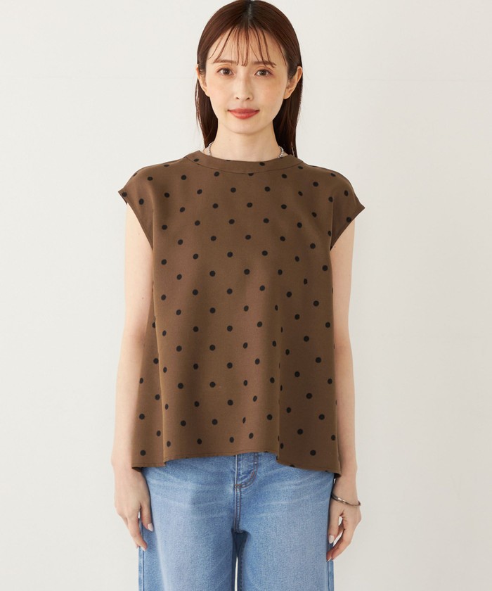 美品♪ブラミンク シルク100% フレンチスリーブブラウス 38 qx5 セール 40%OFF】ドットプリント フレンチスリーブブラウス