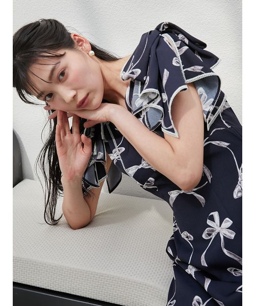 新品【完売！◆SNIDEL◆Sustainableリボンプリントワンピース】 00サイズあり】Sustainableリボンプリントワンピース(508166671