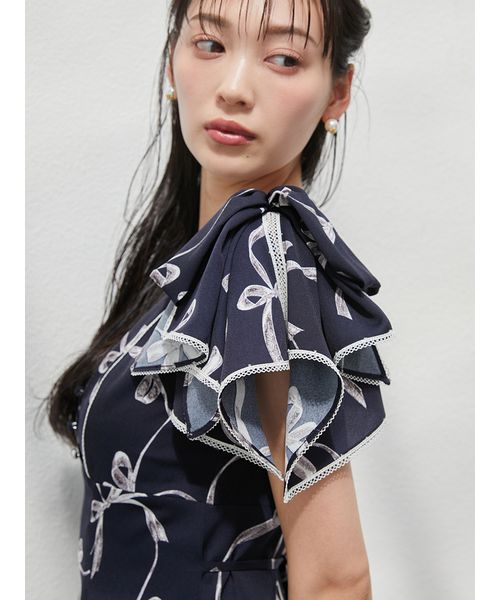 SNIDEL Sustainableリボンプリントワンピース SNIDEL｜【00サイズあり】Sustainableリボンプリントワンピース
