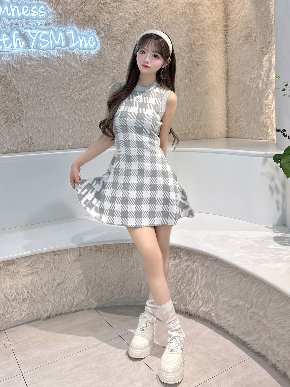 Darich ダーリッチ　DRロゴギンガムニットミニワンピース　F DRロゴギンガムニットミニワンピース – Darich (ダーリッチ)