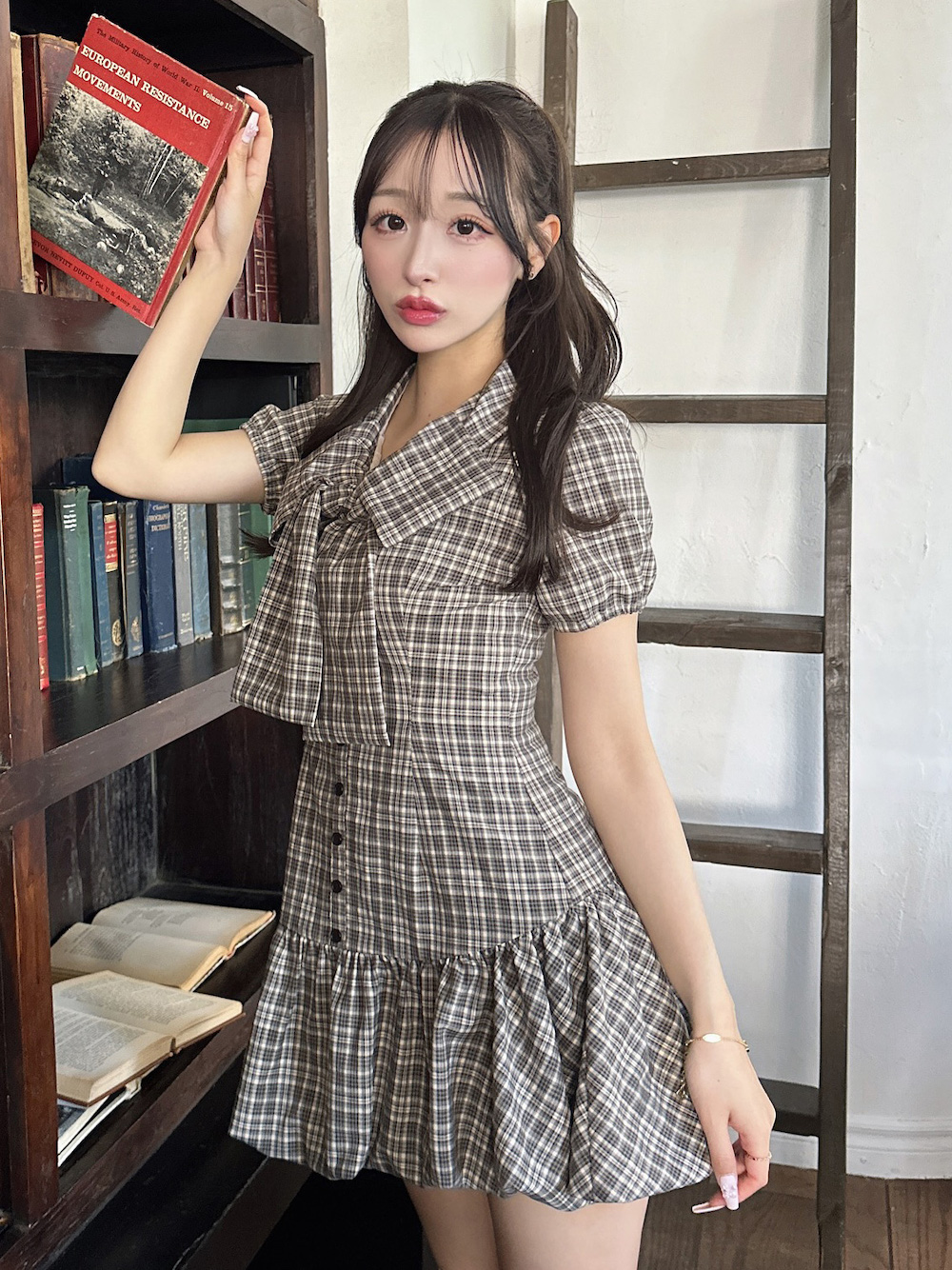ダーリッチ Darich ビッグリボンバルーンチェックミニワンピース