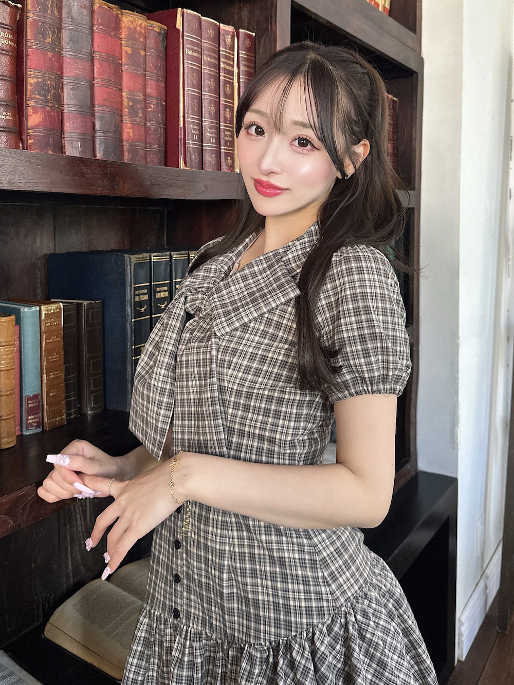 Darich ダーリッチ　ビッグリボンバルーンチェックミニワンピース　FREE ダーリッチ Darich ビッグリボンバルーンチェックミニワンピース