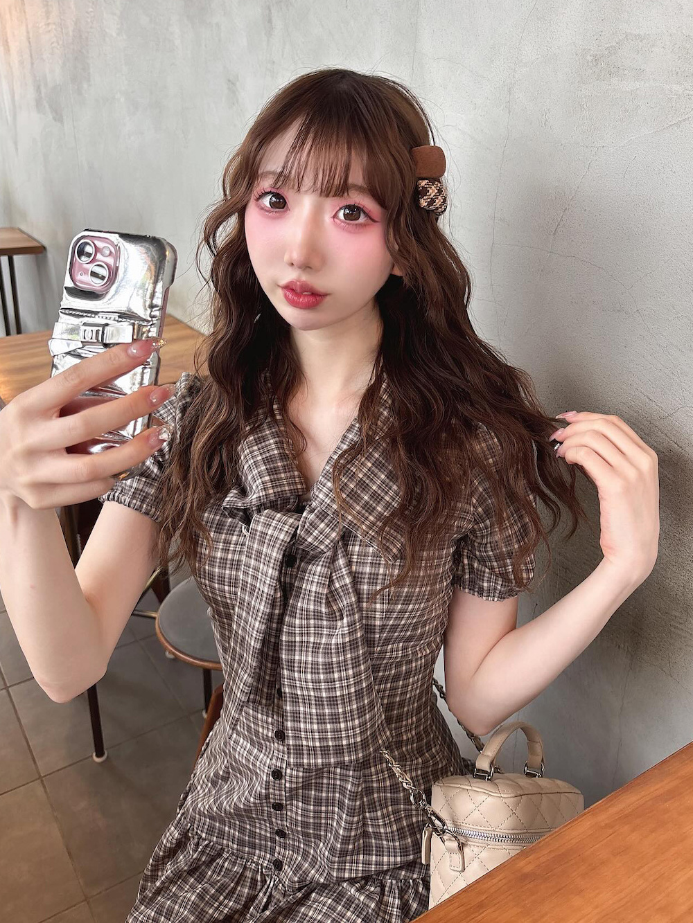 Darich ビッグリボンバルーンチェックミニワンピース ブラック FLサイズ Darich ビッグリボンバルーンチェックミニワンピース ブラック
