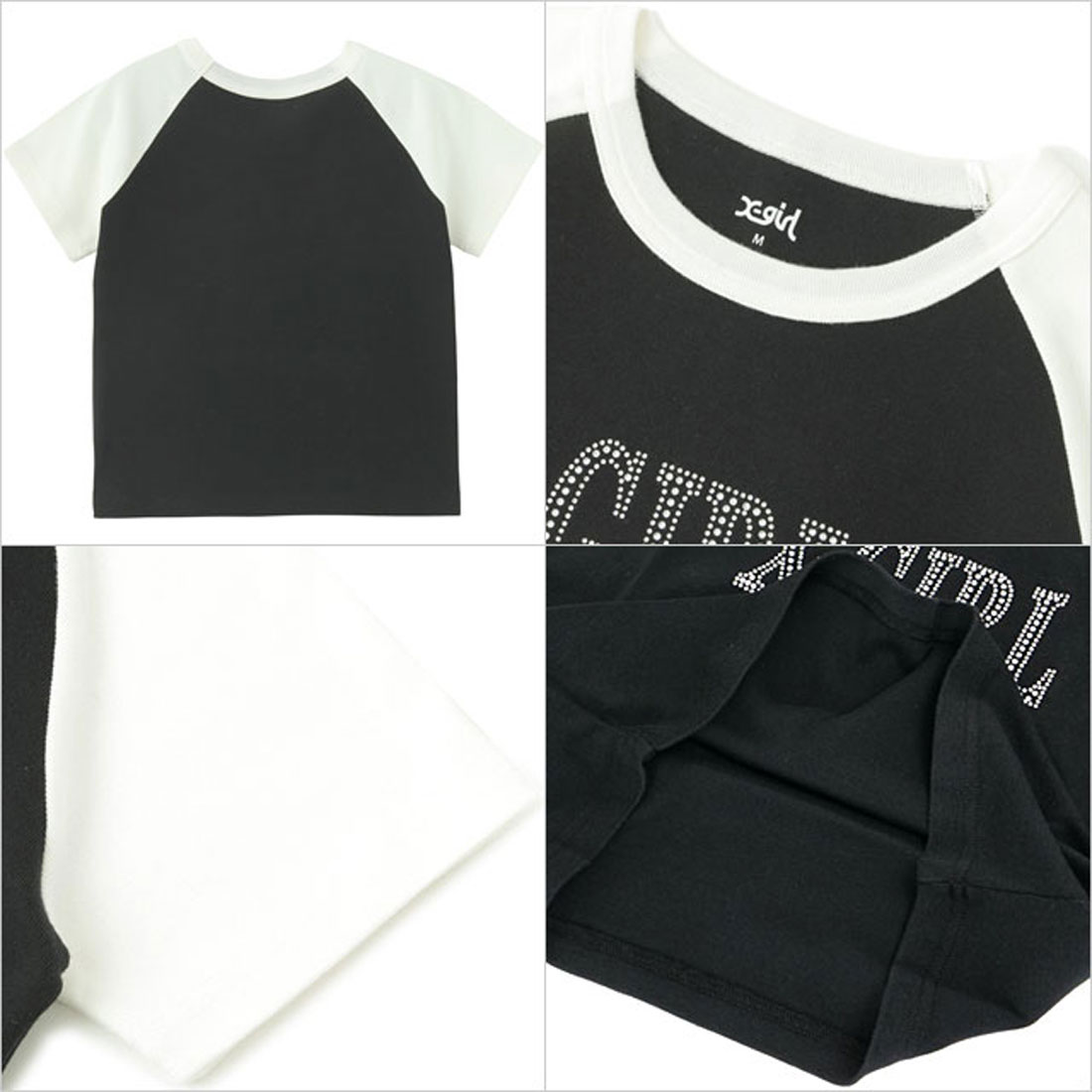 エックスガール X－girl RHINESTONE ROMAN TYPE LOGO RAGLAN S/S