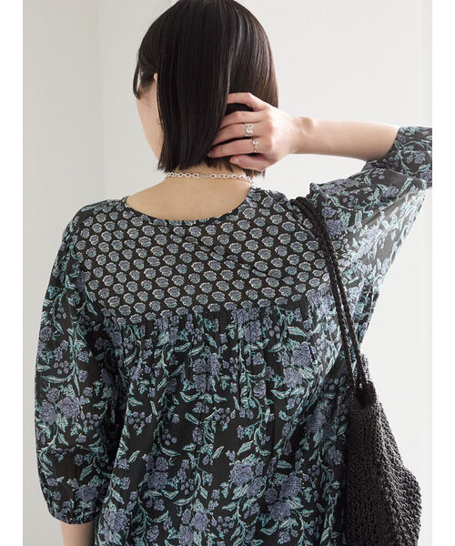 サマンサモスモスブルー　花柄　ワンピース　インド セール】 【Made in India】花柄ワンピース（チャコールグレー