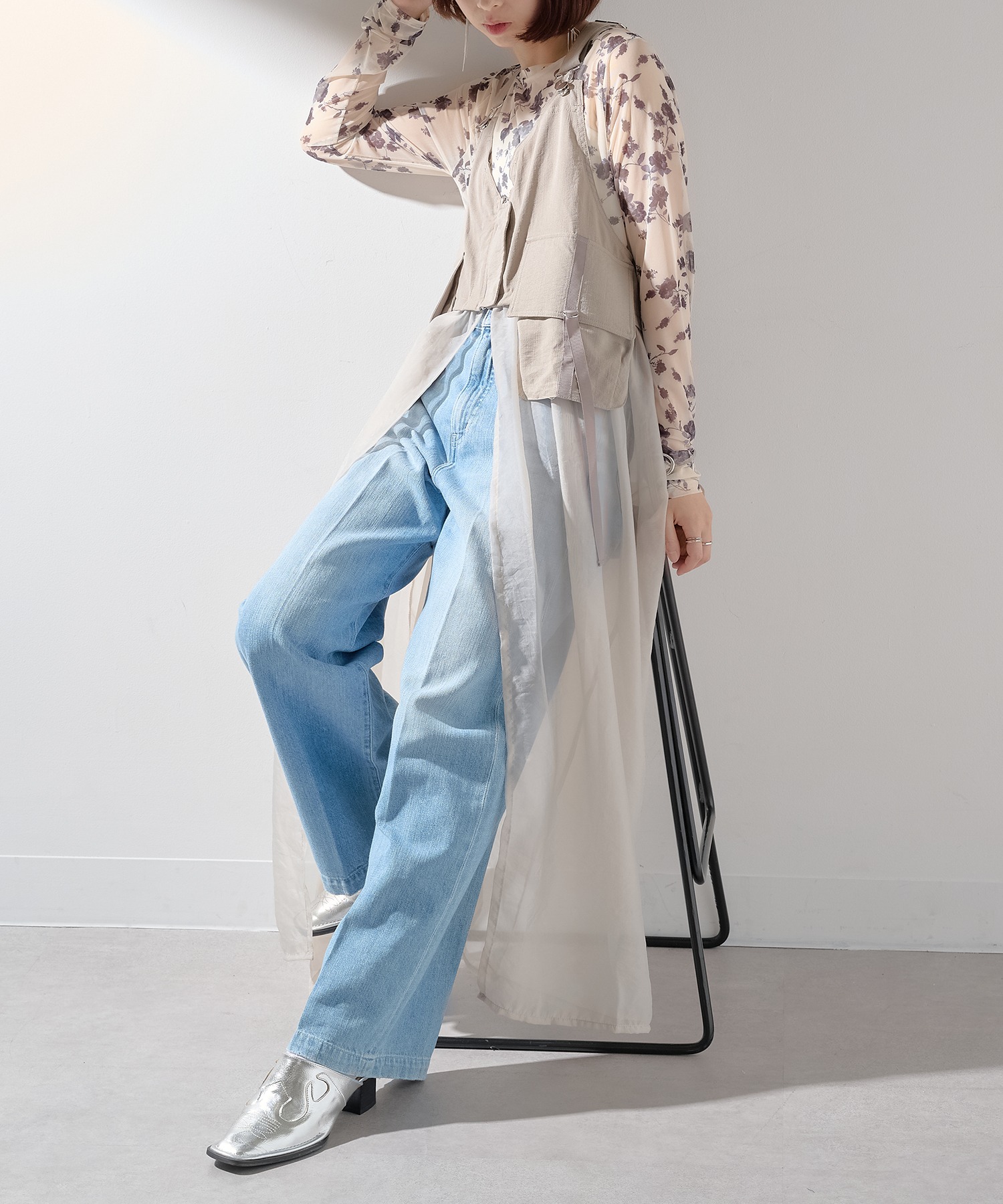 メゾンブリーズレヴール MAISON BREEZE reveur シースルートップスセットVラインワンピース trc （チャコールグレー） SETUP7｜MAISON BREEZE reveur/シースルートップスセットVライン