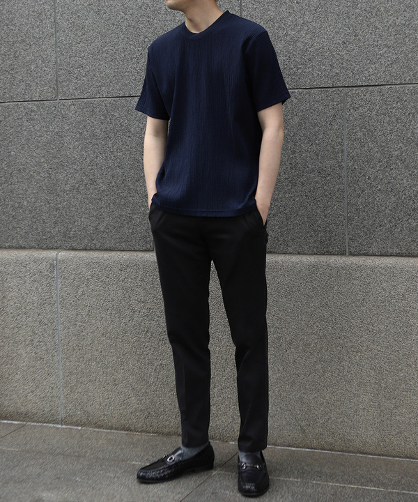 リネンブレンド楊柳リブネックTシャツ リネンブレンド楊柳リブネックTシャツ｜メンズファッション通販