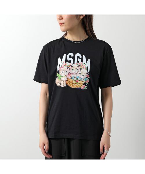 エムエスジーエム プリント Tシャツ カットソー 猫 ネコ クルー