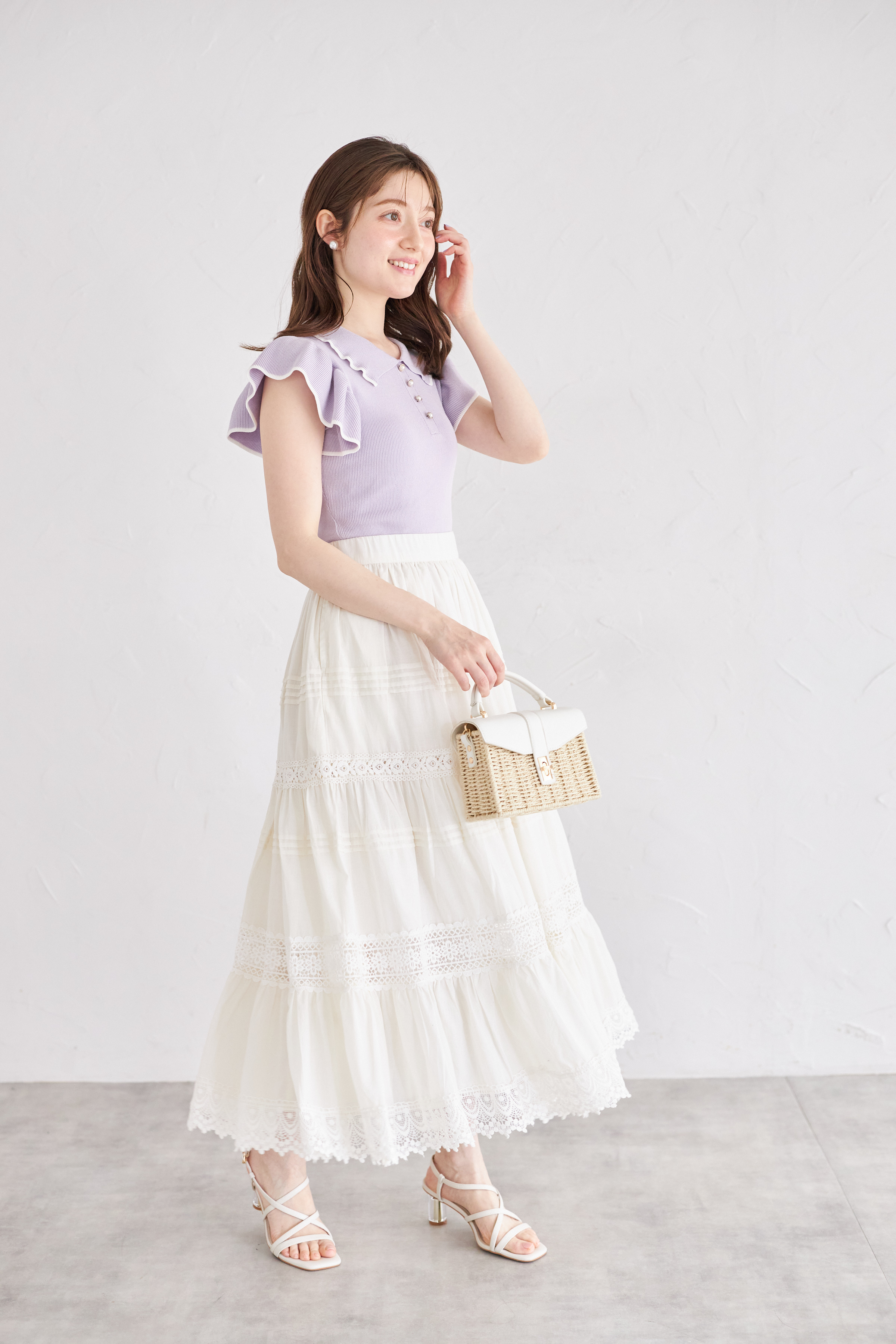 コットンティアードスカート トッコクローゼット tocco closet ポケット付きレース切り替え