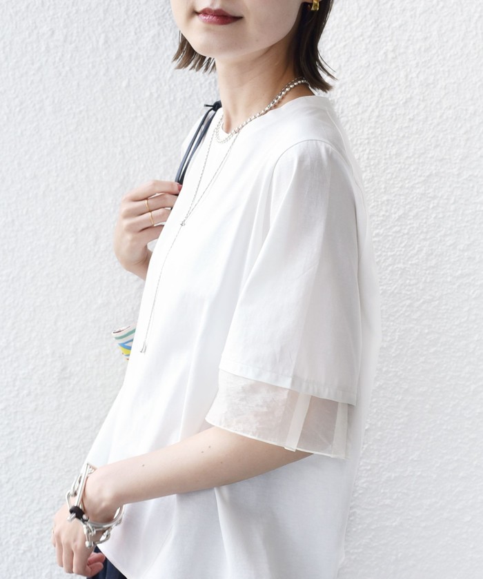 SHIPS for women / シップスウィメン 〈接触冷感 / UVカット〉シアー オーガンジー コンビ プルオーバー 接触冷感 / UVカット〉シアー オーガンジー コンビ プルオーバー