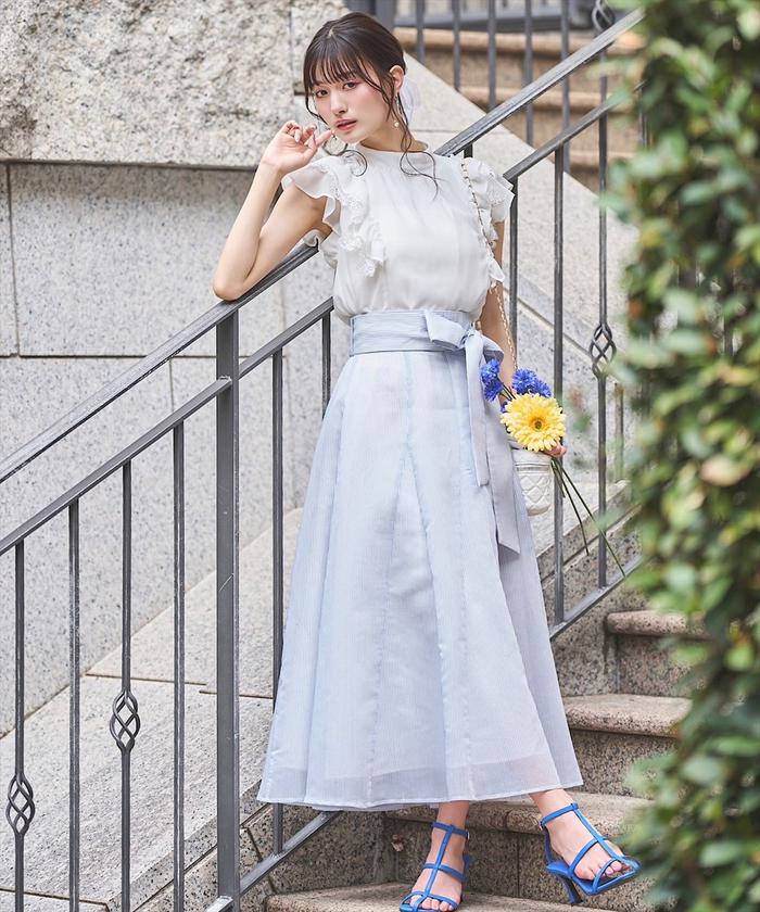 ローレンラルフローレンフレンチスリーブ花柄シフォンブラウス